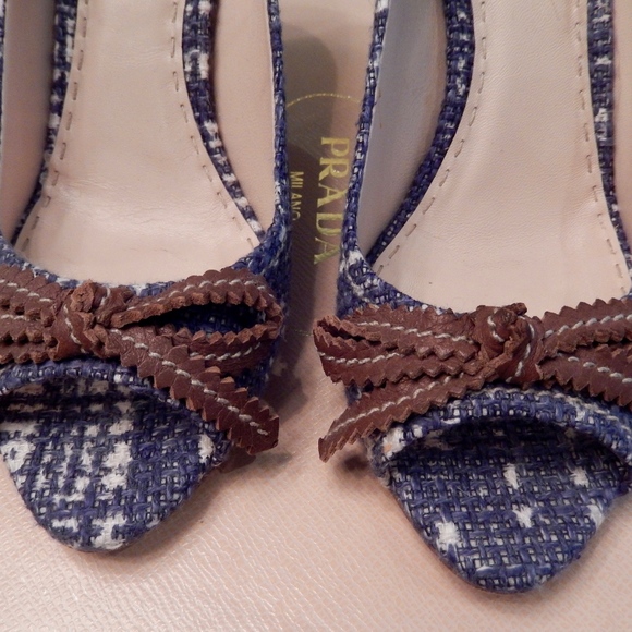 Prada Tweed Blue Wedges with Bows Size 39 - Picture 3 of 8
